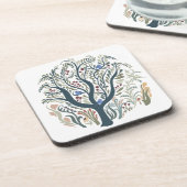 Whimsical Folk Art Forest Earth Tones コースター (左側)