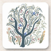 Whimsical Folk Art Forest Earth Tones コースター (正面)