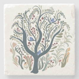 Whimsical Folk Art Forest Earth Tones ストーンコースター