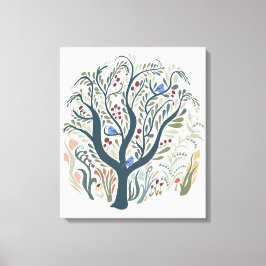 Whimsical Folk Art Forest Earth Tones Canvas Art キャンバスプリント