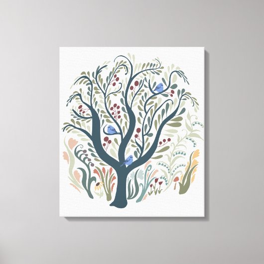 Whimsical Folk Art Forest Earth Tones Canvas Art キャンバスプリント (正面)