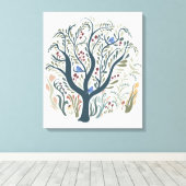 Whimsical Folk Art Forest Earth Tones Canvas Art キャンバスプリント (インサイチュ (ウッドフロア))