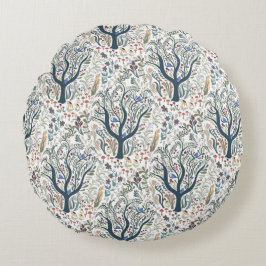 Whimsical Folk Art Forest Round Pillow ラウンドクッション