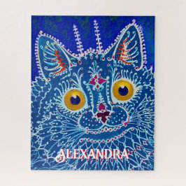 Whimsical Folk Art Painting Blue Cat Lover Name ジグソーパズル