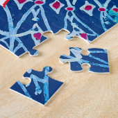 Whimsical Folk Art Painting Blue Cat Lover Name ジグソーパズル (側面)