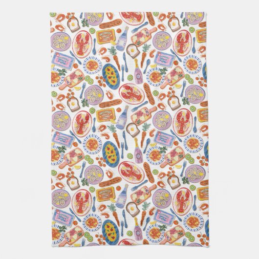 Whimsical Food Pattern Tea Towel キッチンタオル (縦)