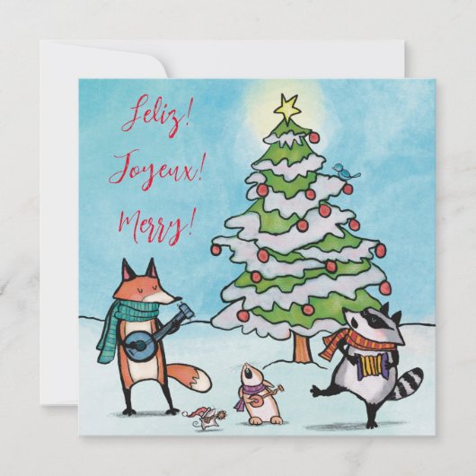  whimsical forest クリスマス ホリデー グリーティング カード (正面)