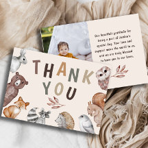  whimsical forest animal birthday thank you card