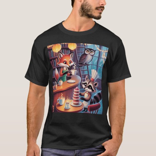 Whimsical Forest Caf Cozy Animal Barista Vibes fam Tシャツ (正面)