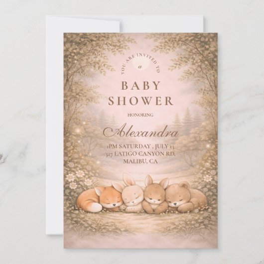 Whimsical Forest Friends Baby Shower 招待状 (正面)