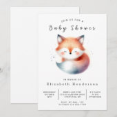 whimsical Forest Friends Fox ベビーシャワー 招待状 (正面/裏面)