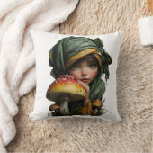 Whimsical Forest Girl with Mushroom Fantasy Art クッション (ブランケット)