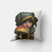 Whimsical Forest Girl with Mushroom Fantasy Art クッション (裏面)