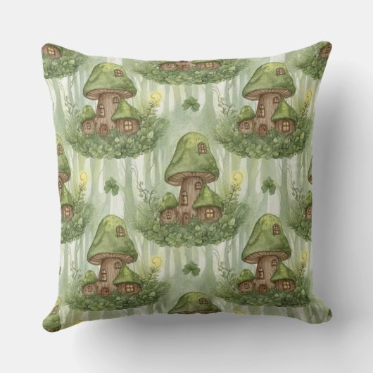 Whimsical Forest Mushroom Fairy House Pattern クッション (裏面)