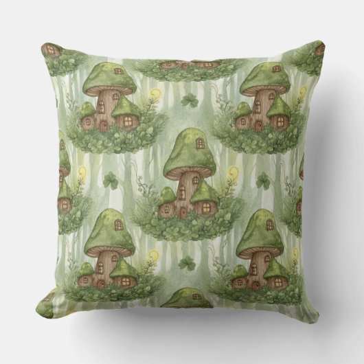 Whimsical Forest Mushroom Fairy House Pattern クッション (正面)