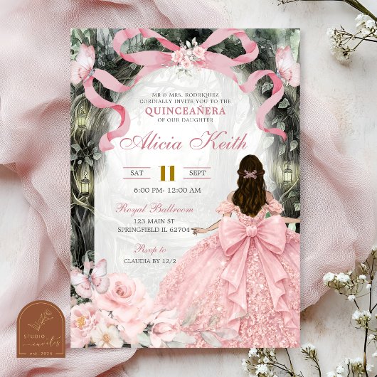 Whimsical Forest Pink Bow Coquette Butterfly I 招待状