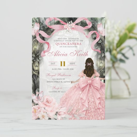 Whimsical Forest Pink Bow Coquette Butterfly I 招待状 (スタンド正面)