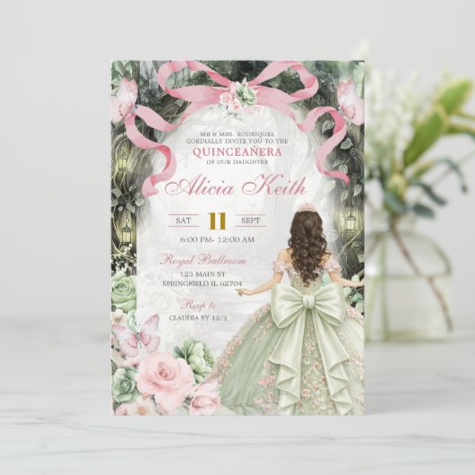 Whimsical Forest Pink Sage Bow Coquette Butterfly  招待状 (スタンド正面)