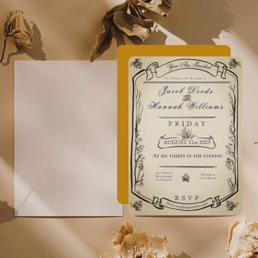 whimsical forest vintage style wedding invitation 招待状