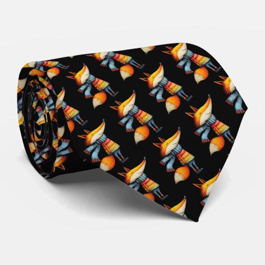 Whimsical Fox Custom Necktie Tie ネクタイ (ロール)