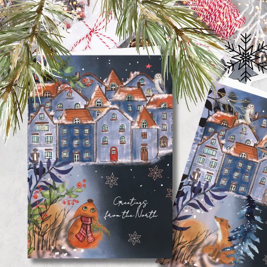 Whimsical Fox Greetings from the Nordic Village シーズンカード