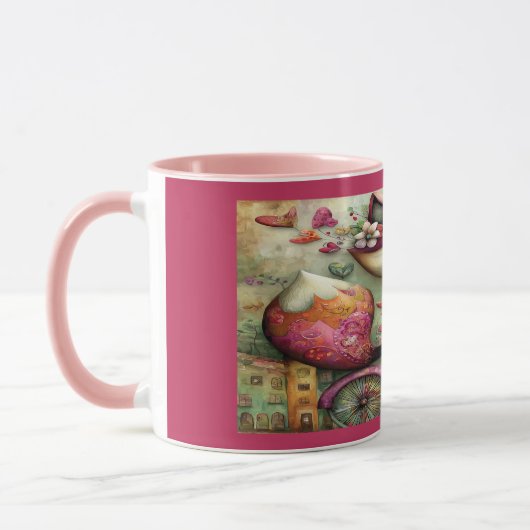 Whimsical Fox on Bicycle Floral Magic Mug マグカップ (左)