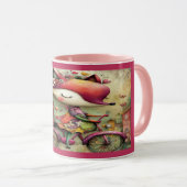 Whimsical Fox on Bicycle Floral Magic Mug マグカップ (正面右)