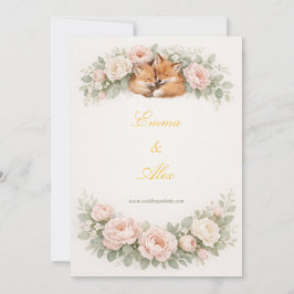 Whimsical Fox & Pastel Floral Wedding Invitation 招待状