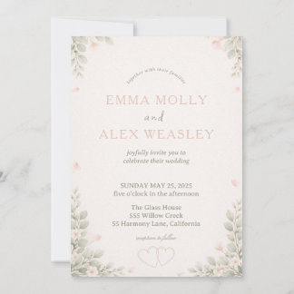 Whimsical Fox & Pastel Floral Wedding Invitation 招待状