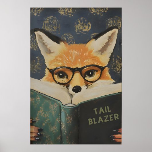 Whimsical Fox Reading Book Art Print ポスター (正面)