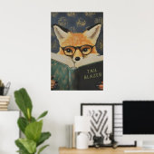 Whimsical Fox Reading Book Art Print ポスター (ホームオフィス)
