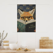Whimsical Fox Reading Book Art Print ポスター (キッチン)