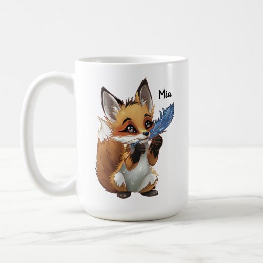 Whimsical Fox with a Feather コーヒーマグカップ (左)