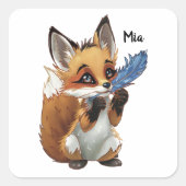 Whimsical Fox with a Feather スクエアシール (正面)