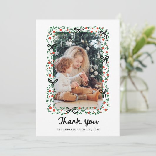 Whimsical Frame and Bow | Photo Christmas サンキューカード (スタンド正面)