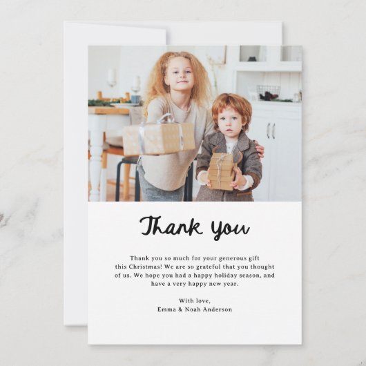 Whimsical Frame and Bow | Photo Christmas サンキューカード (裏面)