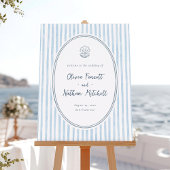 Whimsical Frame Blue Stripes Wedding Welcome Sign ポスター