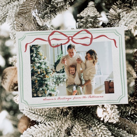 Whimsical Frame Holiday Bow Family Photo Card シーズンカード