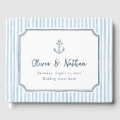 Whimsical Frame Retro Blue Stripes Wedding ゲストブック (正面)