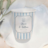 Whimsical Frame Retro Blue Stripes Wedding 紙コップ