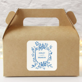 Whimsical French Blue Botanical Crest Wedding スクエアシール