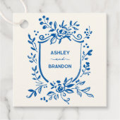 Whimsical French Blue Botanical Crest Wedding フェイバータグ (正面)