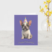 Whimsical French Bulldog Birthday Greetings カード (黄色い花)