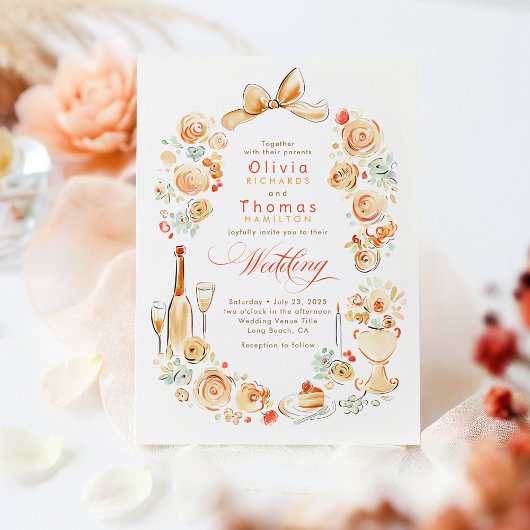 Whimsical French Floral Hand Drawn Fall Wedding 招待状