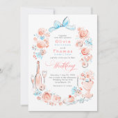 Whimsical French Floral Hand Drawn Wedding 招待状 (正面)