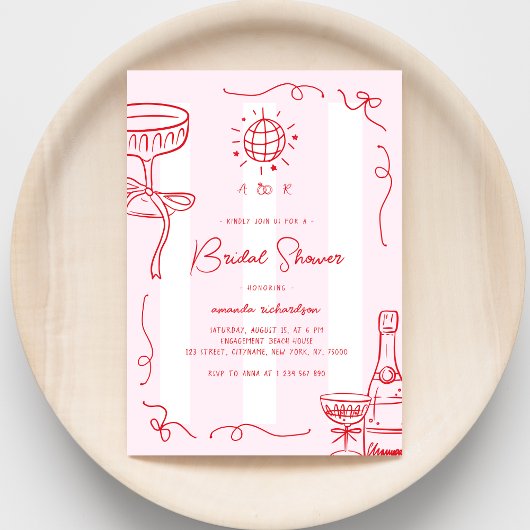 Whimsical French Fun Hand Drawn Bridal Shower 招待状