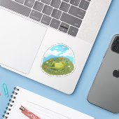 Whimsical Frog Chilling On The Hill Illustration シール (ノートパソコンとiPhone)