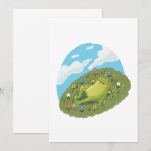 Whimsical Frog Chilling On The Hill Illustration 招待状 (正面/裏面)
