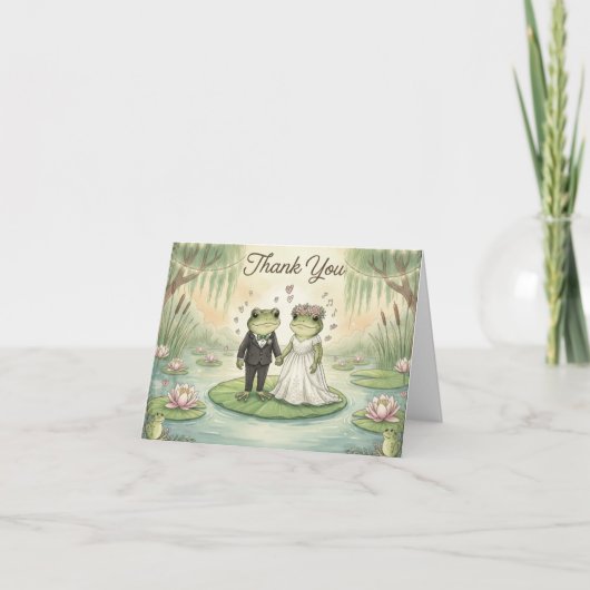 Whimsical Frog Couple Wedding Thank You Card サンキューカード (正面)