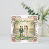 Whimsical Frog Couple Wedding Thank You Card サンキューカード (スタンド正面)